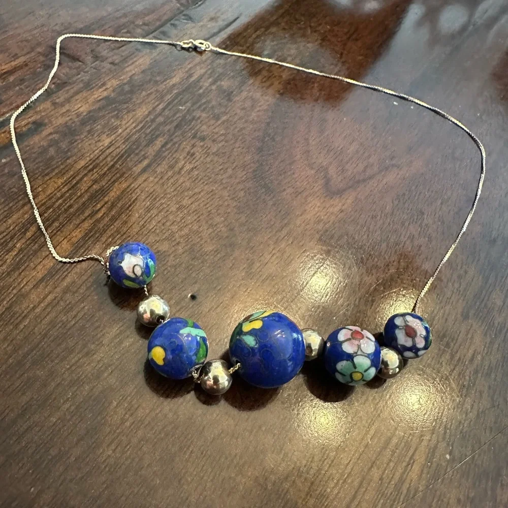 14k gold cloisone necklacece - Picture 5 of 7